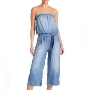 Cloth & Stone Strapless Wide-Leg Cropped Jumpsuit, Frayed Chambray, Size M